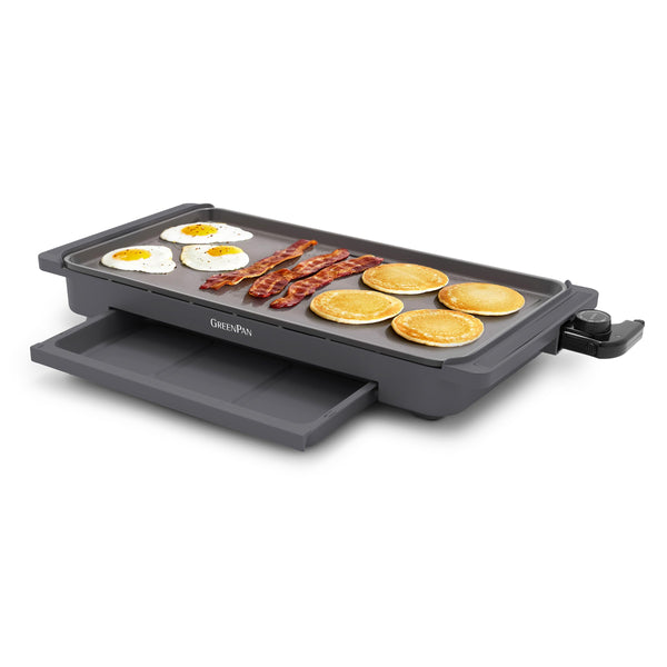 GreenPan - Advanced 10.5" x 20" Electric Griddle with Warming Drawer, PFAS-Free Healthy Ceramic Non-Stick Coating, Temperature Control, Easy Meals and