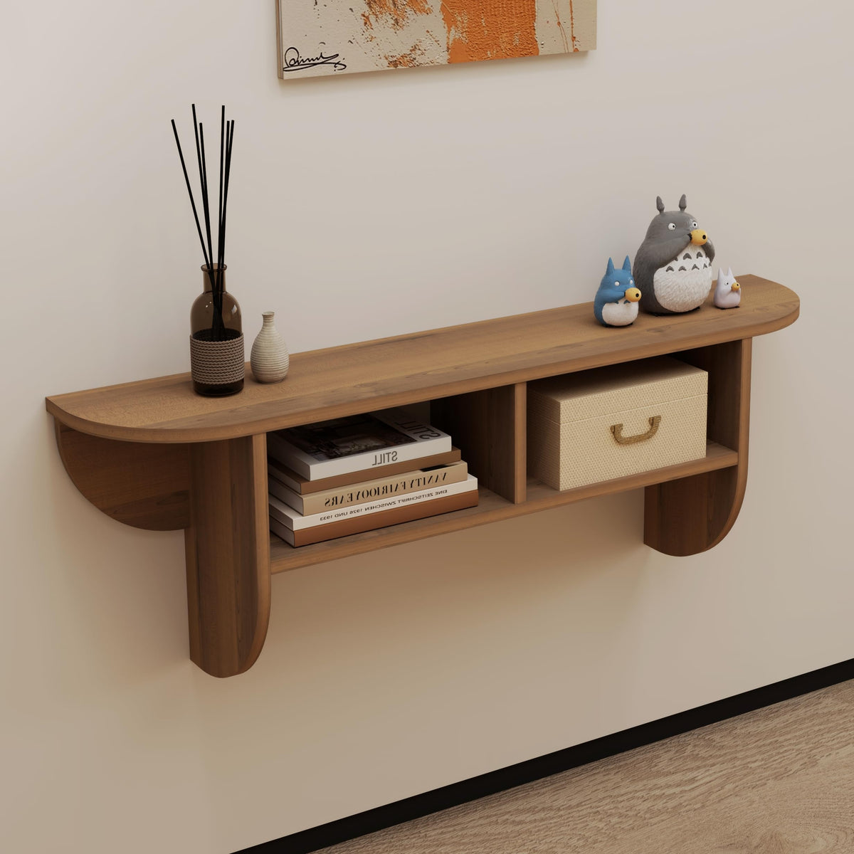 Floating Solid Wood Console Table, 47'' Wall Mounted Narrow Entryway Tables with Storage Shelf, Modern Couch Table Small Entry Way for Entryway, Front Hall, Hallway (Walnut, 47.24IN)
