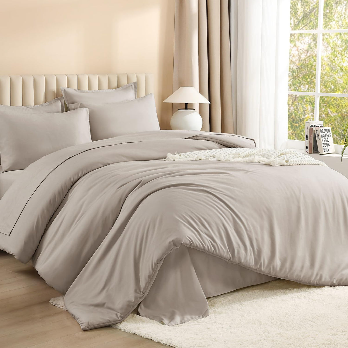 Litanika Comforter Full Size Set Blush Pink - 7 Pieces Bed in a Bag Full Bedding Comforter Sets, Plain Lightweight Bed Set with Comforter, Sheets, Pillowcases & Shams