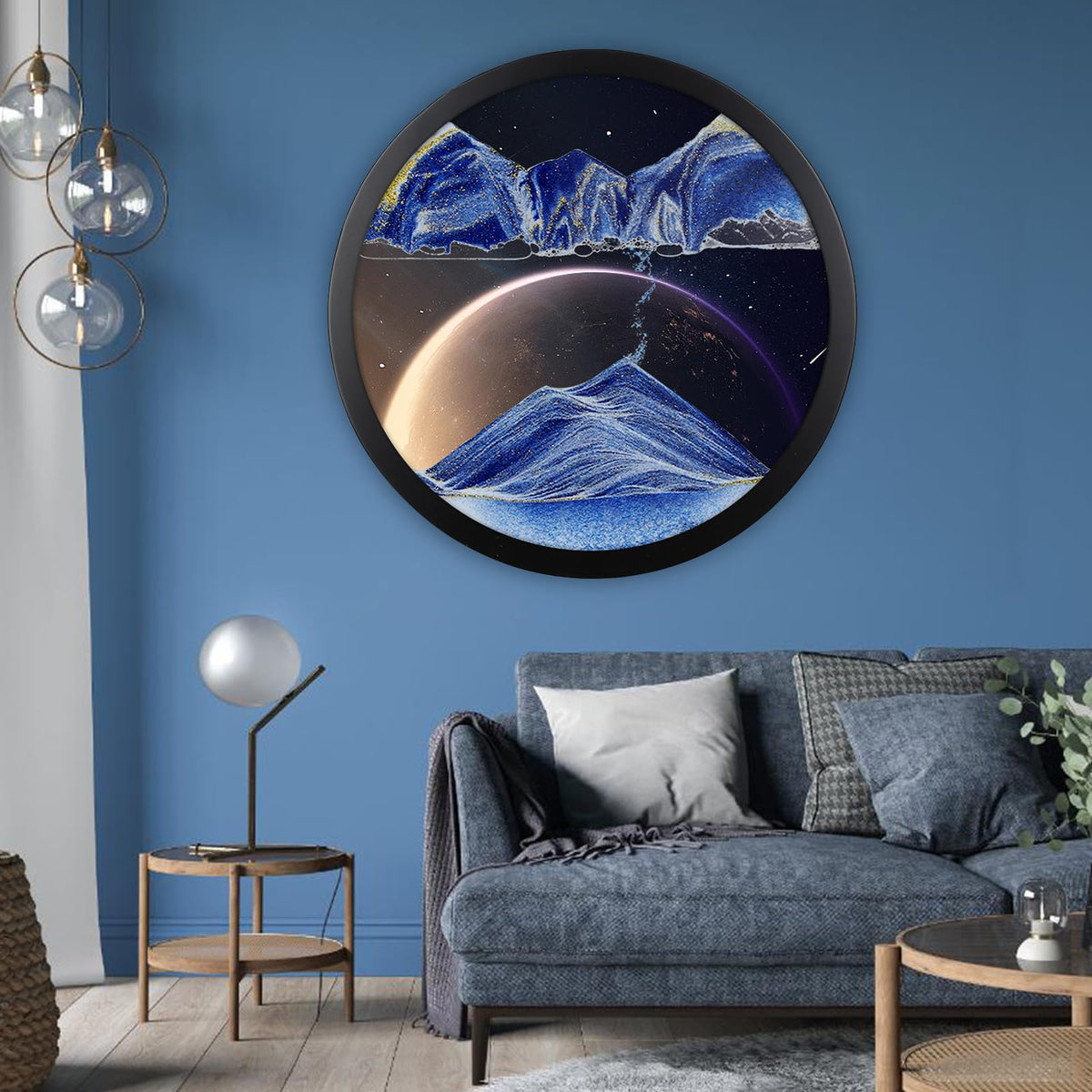 Mtadmai Moving Sand Art, 3D Sand Art Pictures Deep Sea Sandscape Living Room Decoration, 360° Rotate, Glass Crafts Solid Wood Frame, Relaxing Mood Home Office Work Wall Art Decor
