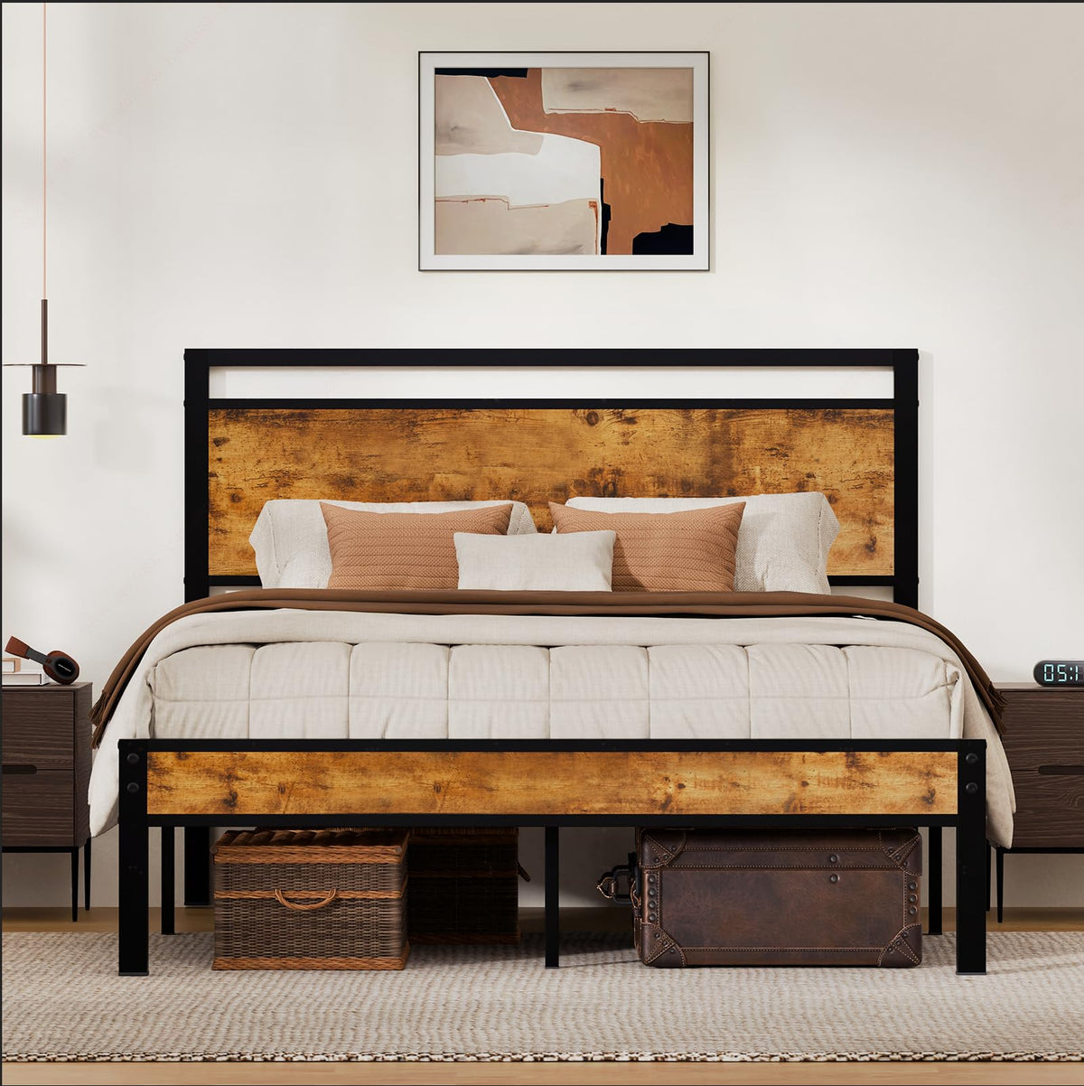 Z-hom Full Bed Frame, Full Bed Frame with Headboard and Footboard, with Under Bed Storage, All-Metal Support System, Noise Free, Black