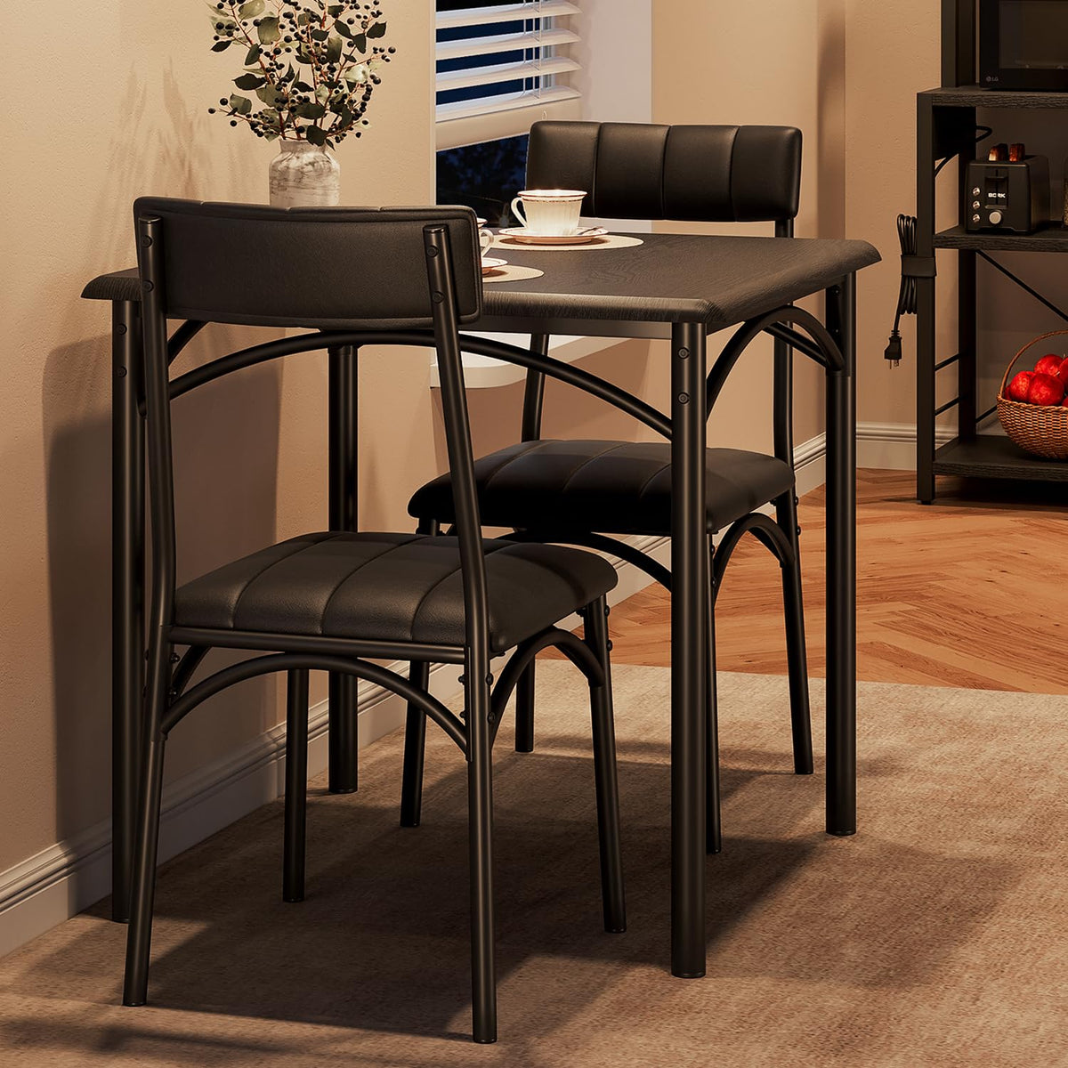 GarveeHome Dining Table Set for 2, Kitchen Table with 2 Upholstered Chairs, Wood Square Dining Table and Chairs Set for Small Space, Apartment, Dinner, Rustic Brown