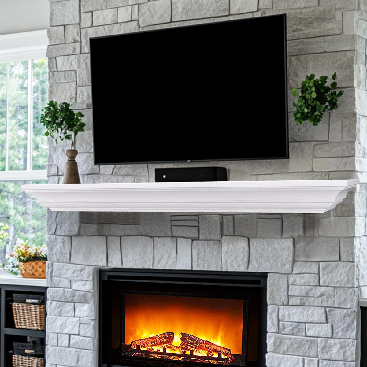 Rustic Fireplace Mantel Shelf, 54" Wooden Floating Shelf for Over Fireplace, Wall Mounted Fire Place Mantel, Farmhouse Hanging Floating Shelves, Oak Color