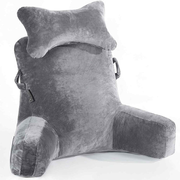 Reading Pillow-Extra Large 32" Bed Rest Pillow with Detachable Neck Roll & Arms for Sitting in Bed or Couch-Backrest Reading Pillow Adult Back Pillows for Reading, DG