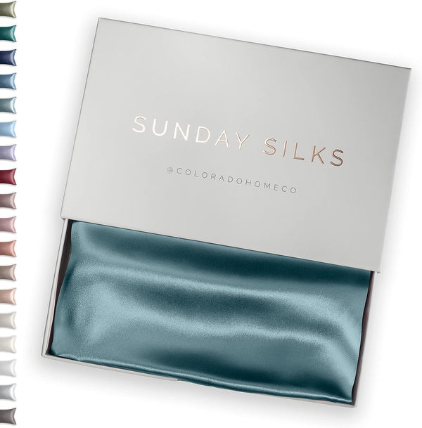 SUNDAYSILKS™ Premium Silk Pillow Cases | 100% Mulberry Silk Pillowcase with Zipper, All Sides Real 22 Momme Grade 6A Silk, Standard Queen, King Size [Silver Quartz]