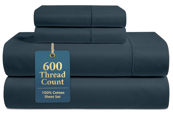 LANE LINEN 100% Mercerized Cotton 600 Thread Count Cal King Sheet Sets, Ultra Soft & Comfy Sateen Weave for Silky Touch Finish, Hotel Like Thick Bedding Sheets & Pillowcase Set, Machine Wash -Silver