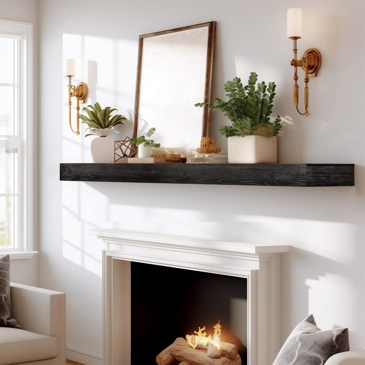 Fireplace Mantel Handmade, 3'' Thick Wall Decor Long Floating Shelf, 72inch Rustic Wood Shelf with Invisible Brackets, Brown