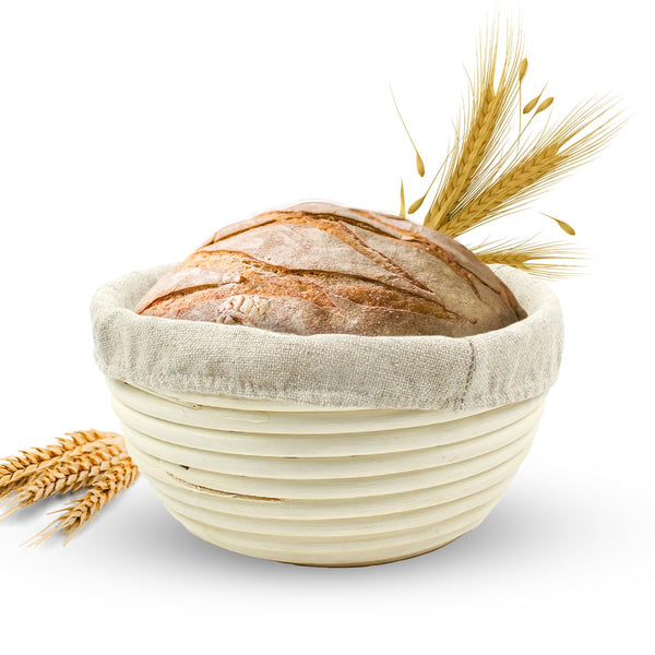 Vollum Banneton Bread Proofing Basket & Liner – 0.5 lb – 7”D x 3.5” H Round Brotform – Handmade Rustic Sourdough Bread Baking Supplies, Banneton Basket, Sour Dough Tools, Gifts for Bakers