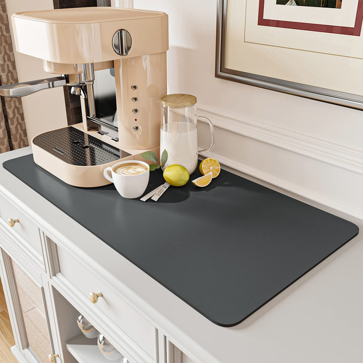 AMOAMI Coffee Mat Hide Stain Rubber Backed Absorbent Dish Drying Mat for Kitchen Counter - Fits Under Coffee Maker & Espresso Machine (12x19,INK)