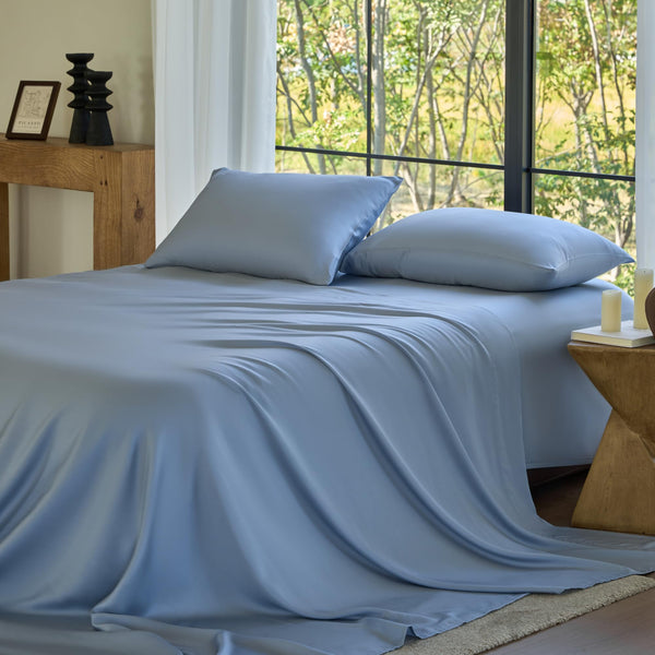 Sijo AiryWeight Sheet Set, 100% Lyocell Derived from Eucalyptus, Buttery Soft, Architectural Digest 2022 Best Cooling Sheets Winner, 1 Top Sheet Only (Sky, Full/Queen)