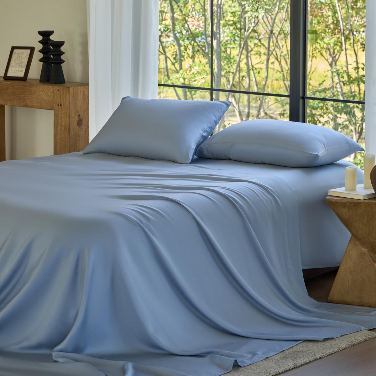 Sijo AiryWeight Sheet Set, 100% Lyocell Derived from Eucalyptus, Buttery Soft, Architectural Digest 2022 Best Cooling Sheets Winner, 1 Top Sheet Only (Sky, Full/Queen)