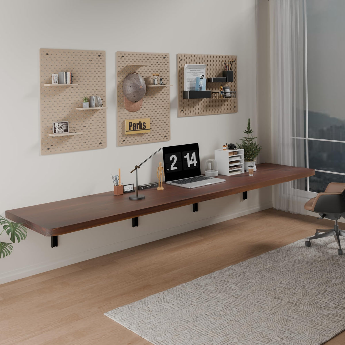 IAE Wall Mounted Folding Table with Pine Wood,48" x 16" Floating Wall Desk,Laundry Folding Table with Shelf Brackets,Fold Down Desk Shelf,Folding Workbench for Home,Dining,Laundry Room,Kitchen,Teak