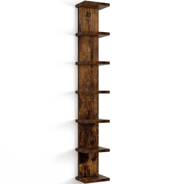 Fun Memories 7 Tier Wall Shelf Unit, Decorative Wall Mount Vertical Shelving, Floating Storage Home Decor Organizer Tall Tower Design Utility Shelving Bedroom Living Room