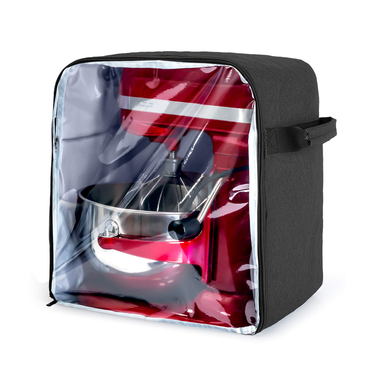 Luxja Dust Cover Compatible with 6-8 Quart KitchenAid Mixers (with a Bottom Padding Pad), Dust Cover (Clear Front Panel) for Stand Mixers and Extra Accessories, Red (Patented Design)