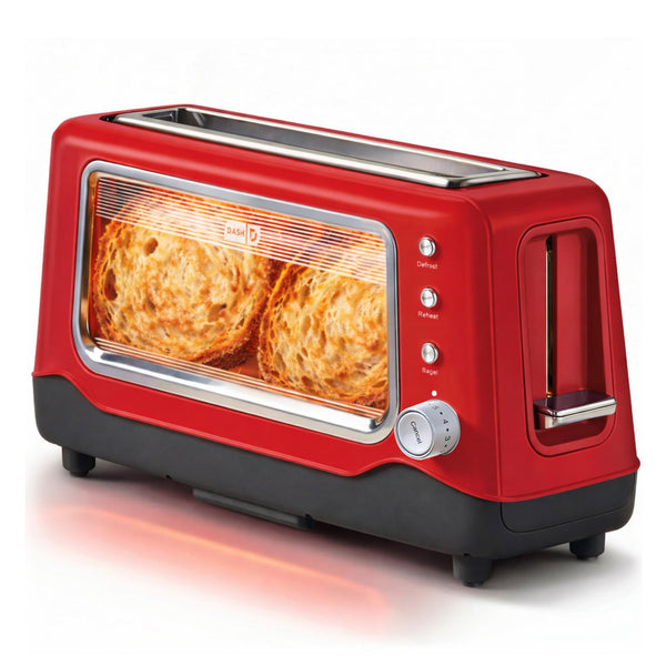 DASH Clear View Toaster: Extra Wide Slot Toaster with See Through Window - Defrost, Reheat + Auto Shut Off Feature for Bagels, Specialty Breads & other Baked Goods - Grey