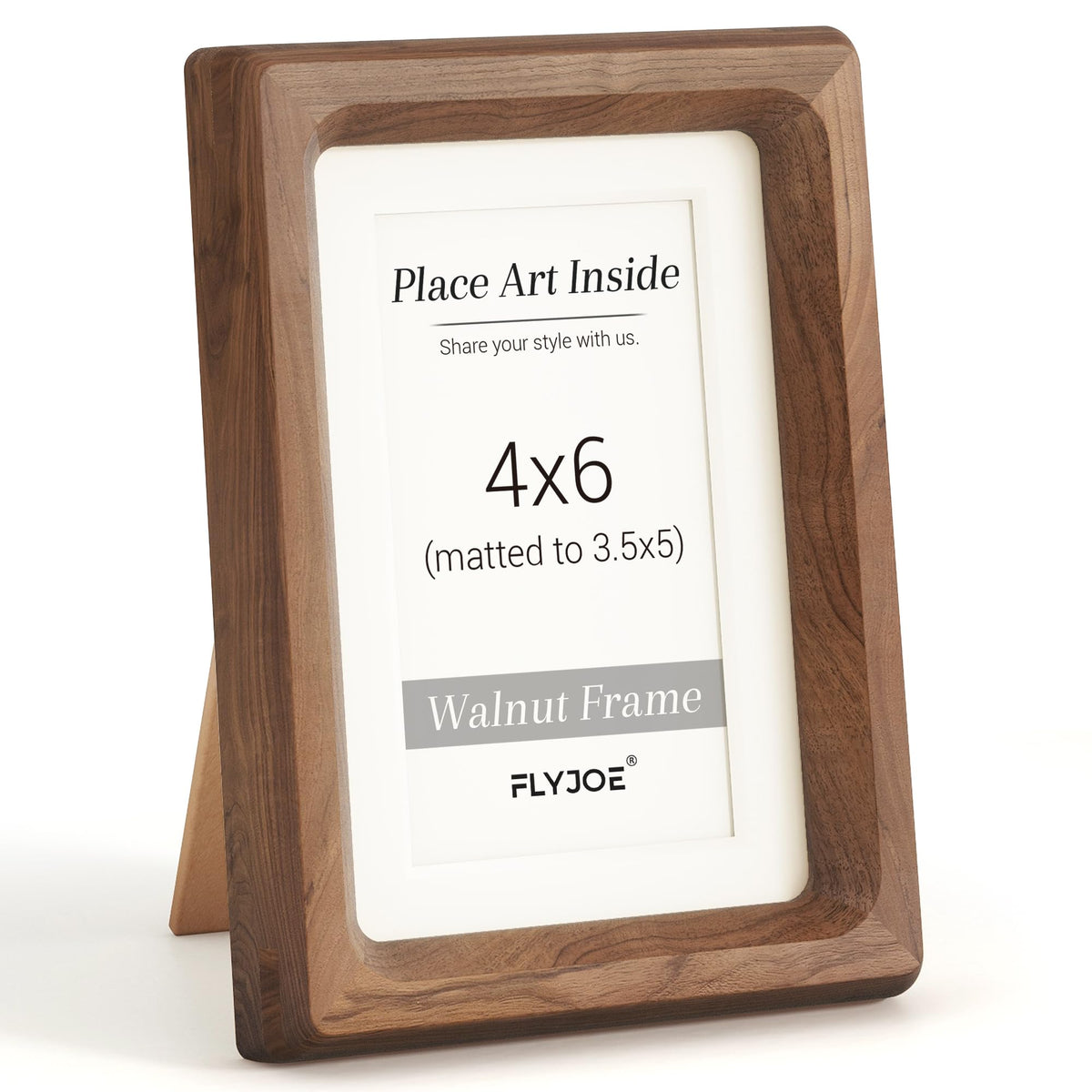 8x8 Picture frame, USA-Sourced Natural Walnut Wood Photo Frame with Tempered Glass, Handcrafted Rounded Corner 8 x 8 Wooden Frame Matted to 5x7 Photos, Wall or Tabletop Display