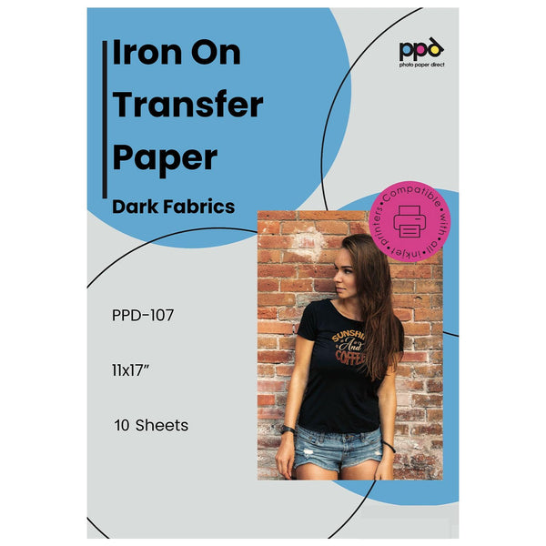PPD Iron on Transfer Paper for Dark Fabric Compatible with Inkjet Printer, 11 x 17 Printable T Shirt Heat Transfer Papers, Custom Print Photo, Durable, Flexible & Machine Washable (50 Sheets)