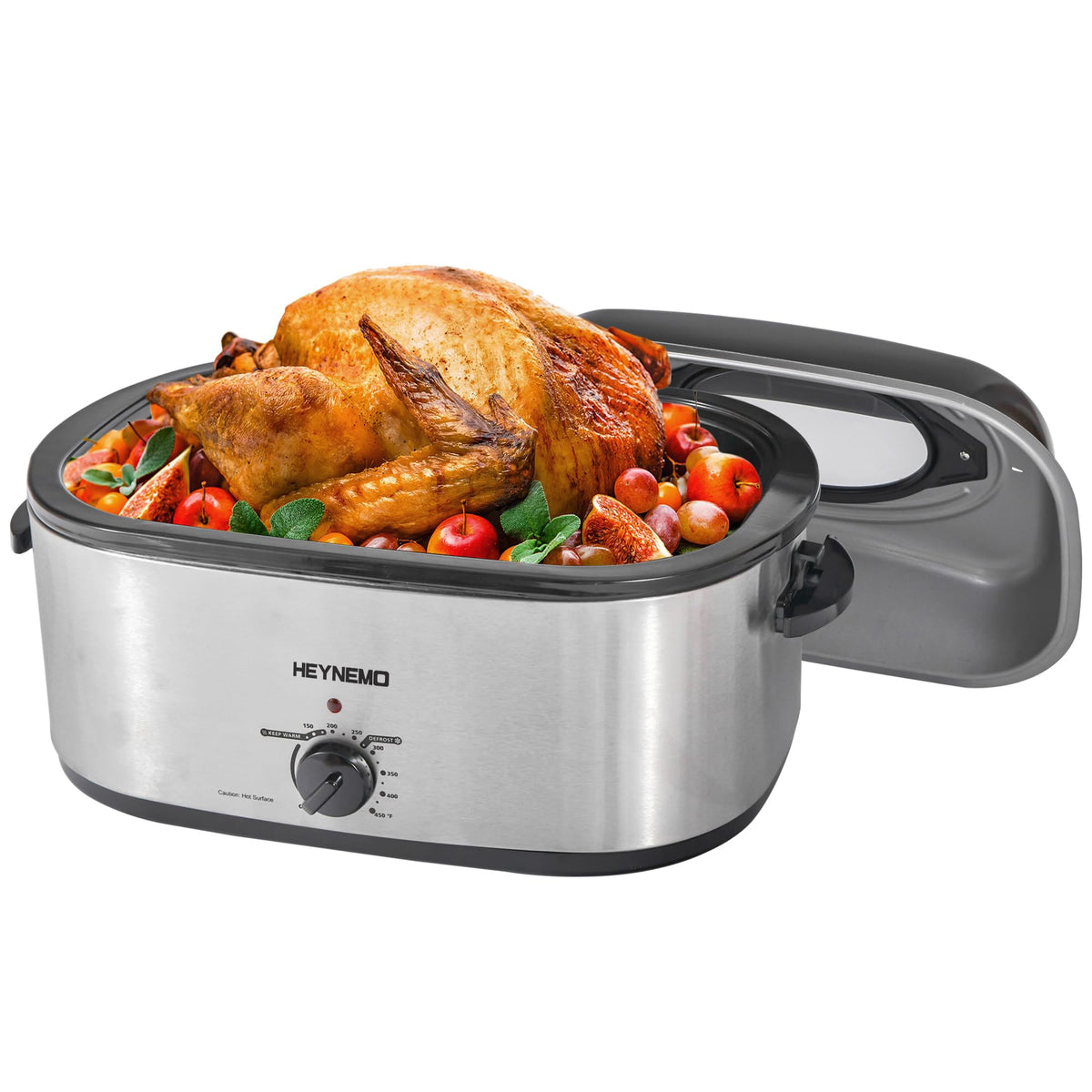 Roaster Oven Electric, Roaster Oven 22 Quart with Self-Basting Lid, Turkey Roaster Oven with Removable Pan and Rack, Adjustable Temperature Control Powerful 1450W Stainless Steel Roaster Oven, White