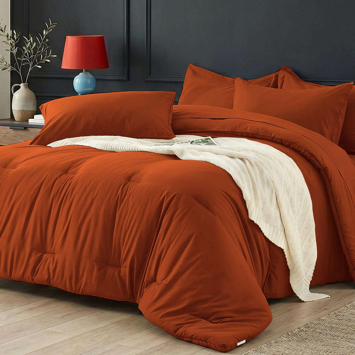 Oversized Queen Comforter Set 7 Pieces - Ultra-Soft Bed in a Bag, Cozy Luxury All Season Bedding Sets with Comforter, Flat Sheet, Fitted Sheet, 2 Pillow Shams & 2 Pillowcases, Navy Blue