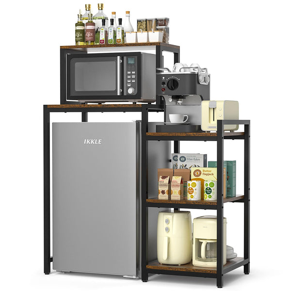 ikkle Mini Fridge Stand with Storage Shelves, 3-Tier Kitchen Fridge Cabinet Microwave Stand Baker Rack, Wood Utility Storage Shelf with Mini Fridge Storage Space for Dorm Kitchen (Brown)