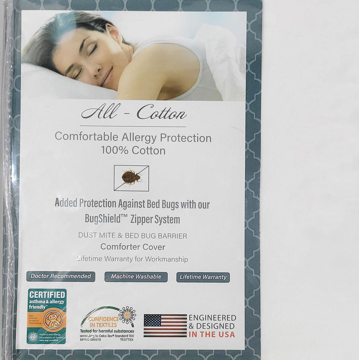 National Allergy Premium 100% Cotton Duvet Comforter Protector - Jumbo Queen - 96" x 92" - White - Hypoallergenic Dust Mite & Bed Bug Proof Breathable Cover - Zippered Encasement