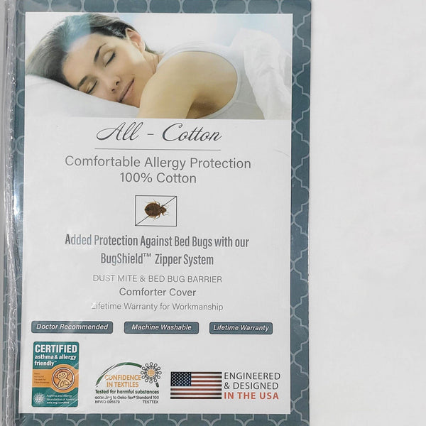 National Allergy Premium 100% Cotton Duvet Comforter Protector - Jumbo Queen - 96" x 92" - White - Hypoallergenic Dust Mite & Bed Bug Proof Breathable Cover - Zippered Encasement