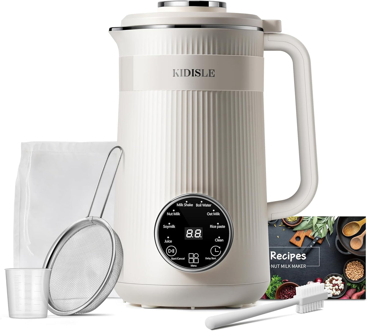 8 in 1 Nut Milk Maker Blender, 32oz Homemade Almond, Oat, Coconut, Soy, Plant Based Milks and Non Dairy Beverages, Automatic Soybean Milk Machine with Delay Start/Keep Warm/Boil Water, White