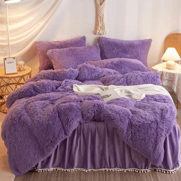 Fluffy Yellow Comforter Cover Full Size Set, Soft Furry Plush Yellow Bedding Full Size 3 Pieces (1 Fuzzy Duvet Cover + 2 Faux Fur Pillow Cases) Fluffy Bed Set, Zipper Closure