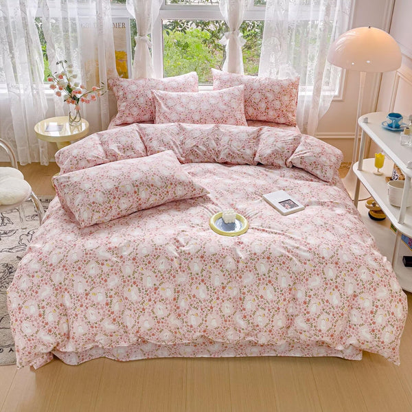 BuLuTu Vintage Muslin Duvet Cover Set Twin, 100% Cotton Linen Like Comforter Cover Boho Floral Quilt Cover with 2 Pillowcases, 86"x68", Soft Breathable Bedding Set, Zipper & Corner Ties