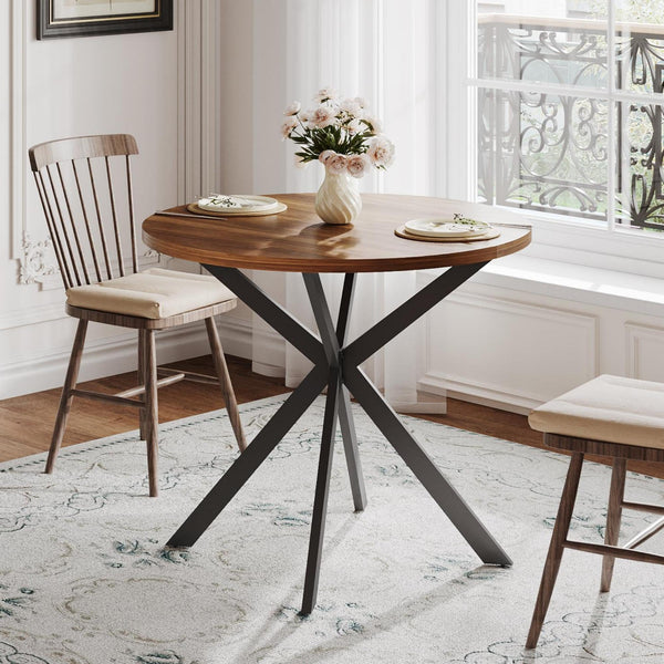 ChooChoo Round Dining Table for 2, Farmhouse Wood Kitchen Table, Circle Dinner Table for Kitchen & Dining Room, Small Space, 31.5In, Black