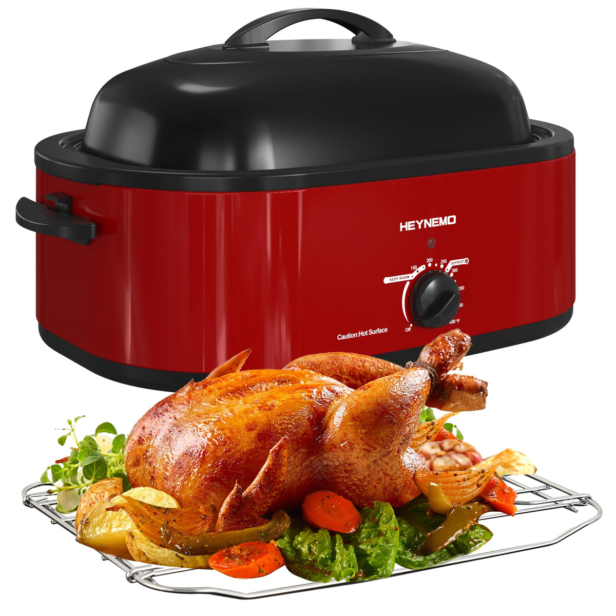 20 Quart Electric Roaster Oven with Self-basting Lid, Turkey Roaster Oven with Removable Pan and Rack, Black