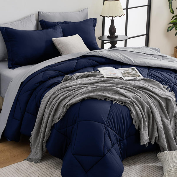 HEVUMYI Full Comforter Set - 7-Piece All Season Bed in a Bag Full, Ultra Soft Bedding Set with Comforter, Flat Sheet, Fitted Sheet, Pillowcases, Pillow Shams, Olive Green