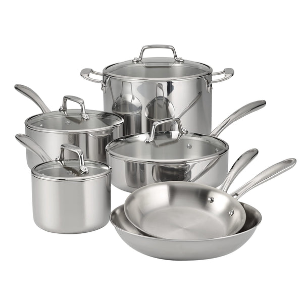 Tramontina Stainless Steel Tri-Ply Clad 14-Piece Cookware Set, Glass Lids, 80116/1013DS
