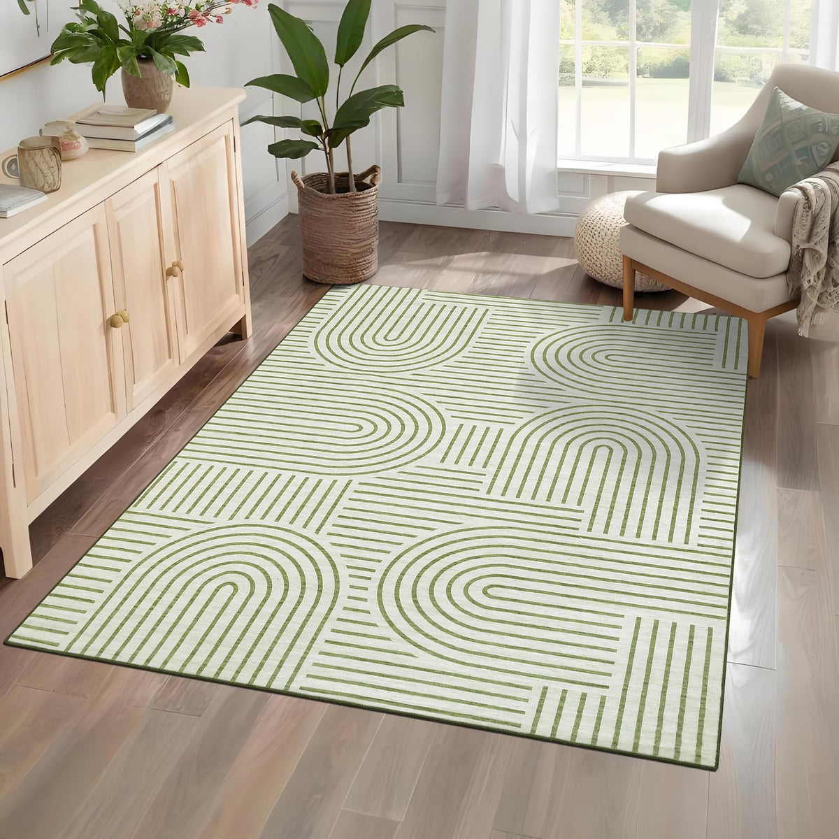 ROYHOME Washable Rug 8x10 Area Rugs for Living Room, Abstract Rug for Bedroom, Soft Rainbow Non Slip Rugs with Rubber Back, Low Pile Stain Resistant Boho Geometric Carpet for Dining Room, Blackwhite