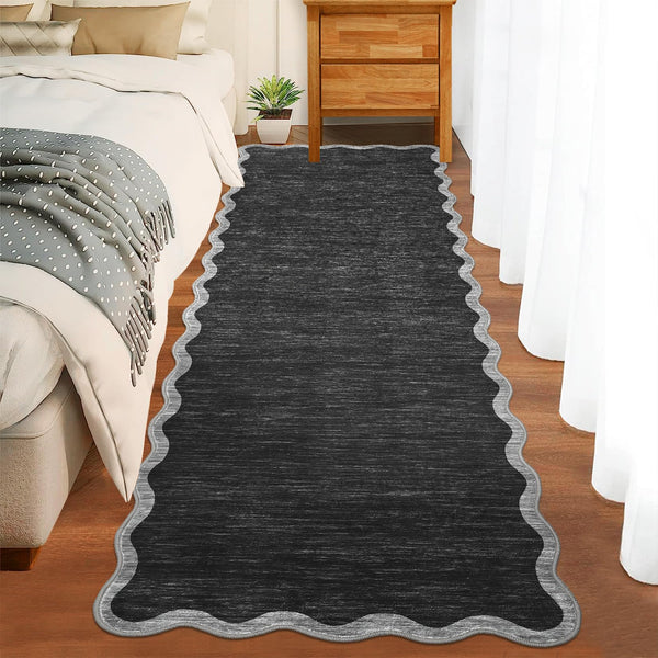 GarveeHome Washable Rug 8x10 Area Rugs for Bedroom Farmhouse Scalloped Living Room Rug Non Slip Large Area Rug Low Pile Throw Rugs Stain Resistant Carpet for Dining Room, Green 8'x10'