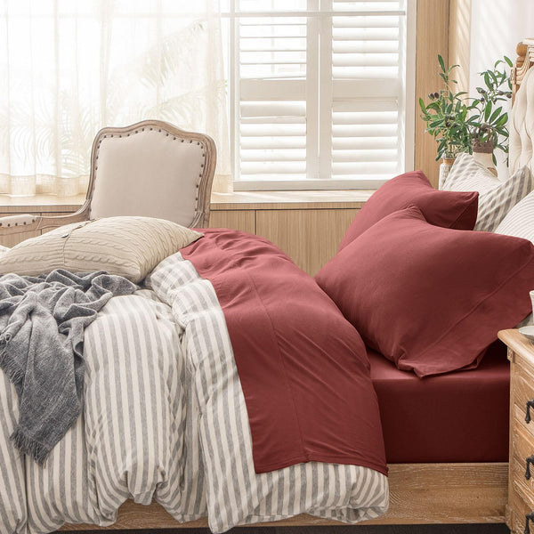 PURE ERA Jersey Knit 4pc Bed Sheet Set 100% T-Shirt Cotton Super Soft Comfy Breathable Fits Mattress Up to 20" Extra Deep Pocket (Solid Olive Green, Cal King)