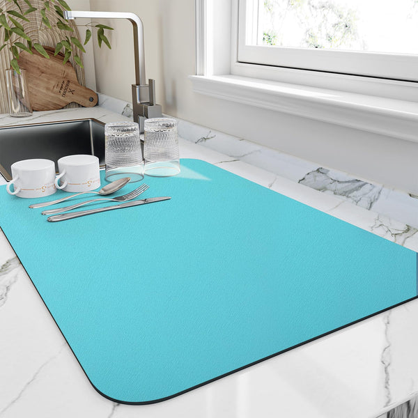 HotLive Dish Drying Mat for Kitchen Counter, Heat Resistant Drainer Mats with Non-slip Rubber Backed, Hide Stain Kitchen Super Absorbent Draining Mat, Easy to Clean Dish Rack Pad, Grey 18"x24"
