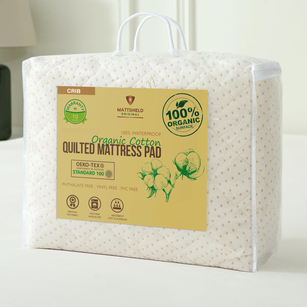 Luxury Quilted Organic Mattress Pad Protector King Size - Certified Organic Cotton, Waterproof Skin-Friendly Breathable Mattress Pad Cover - Premium 380GSM Knitted Jacquard Fabric - Shield Topper
