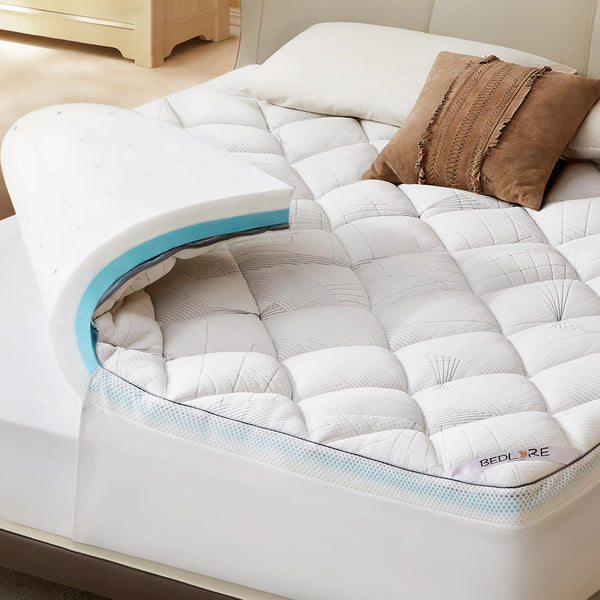 Bedlore Mattress Topper King Size, 4 Inch Memory Foam Mattress Topper Dual Layer Medium Support, 2 Inch Cooling Gel Memory Foam Plus 2 Inch Pillow Top Mattress Pad Cover for Back Pain