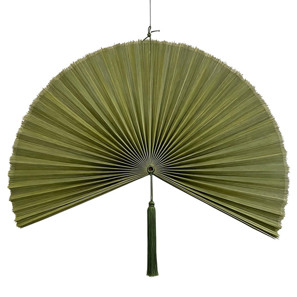 ChumDecor Fan Wall Decor, Japanese Giant Fan, Large Bamboo Fan Wall Art For Boho Hanging Headboard, Decorative Folding Fans For Over Bed, Asia Trending (Army Green 60inch)