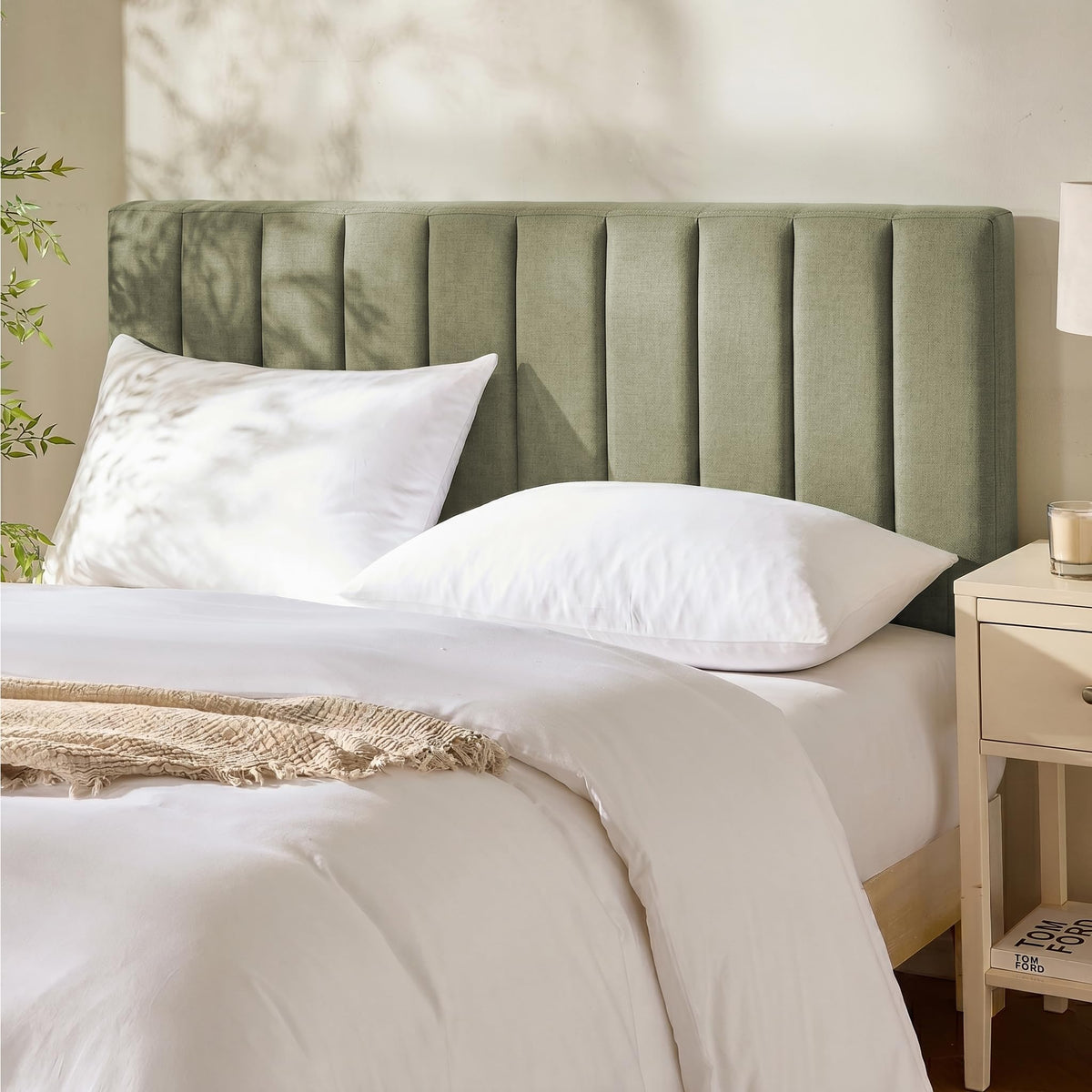 Upholstered King Headboard - Easy Assemble Channel Stitched Headboard King Size Bed - Wall Mounted Headboards with 3D Soundproof Wall Panels Peel & Stick Floating Headboards, Beige