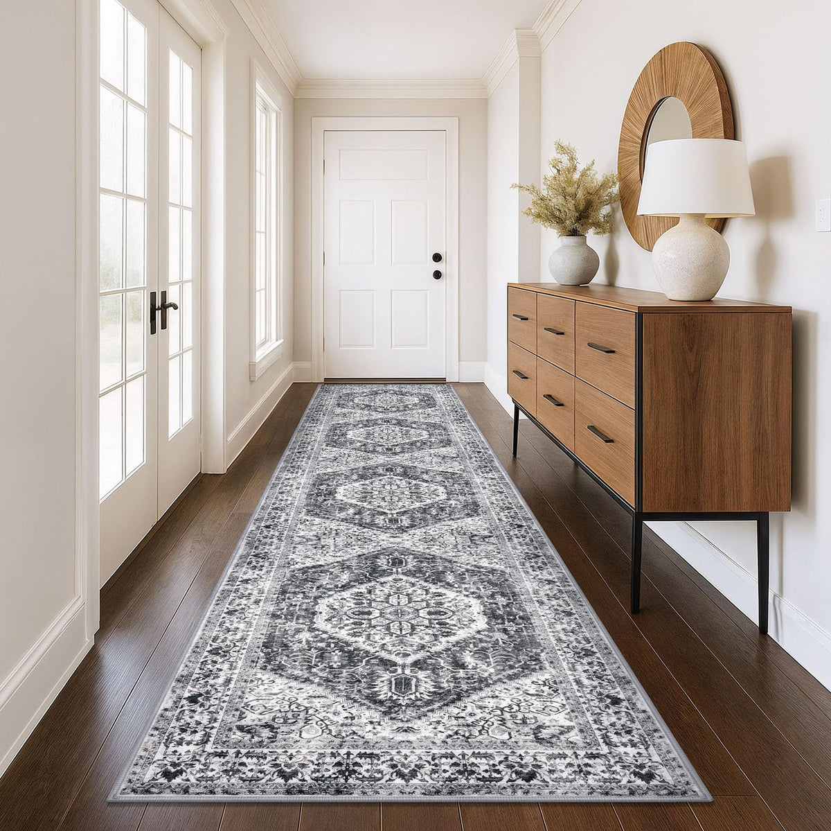 KOZYFLY Runners for Hallways 3x12 Ft Extra Long Washable Faux Wool Thin Hallway Rug Boho Runner Carpet Printed Entryway Rug for Bedroom Stairs Kitchen Living Room Hall, Terracotta/Beige