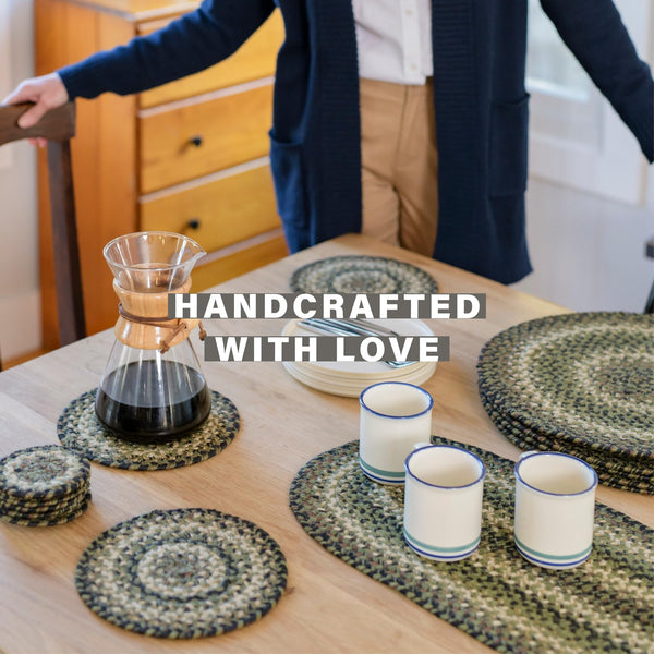 Homespice Primitive Star Gloucester Braided Oval Table Runner, Warm Primitive Decor, Black and Red 11x36 - Jute Dining Table Accessories - Rich Colors, Easy to Clean, Durable and Protects Furniture