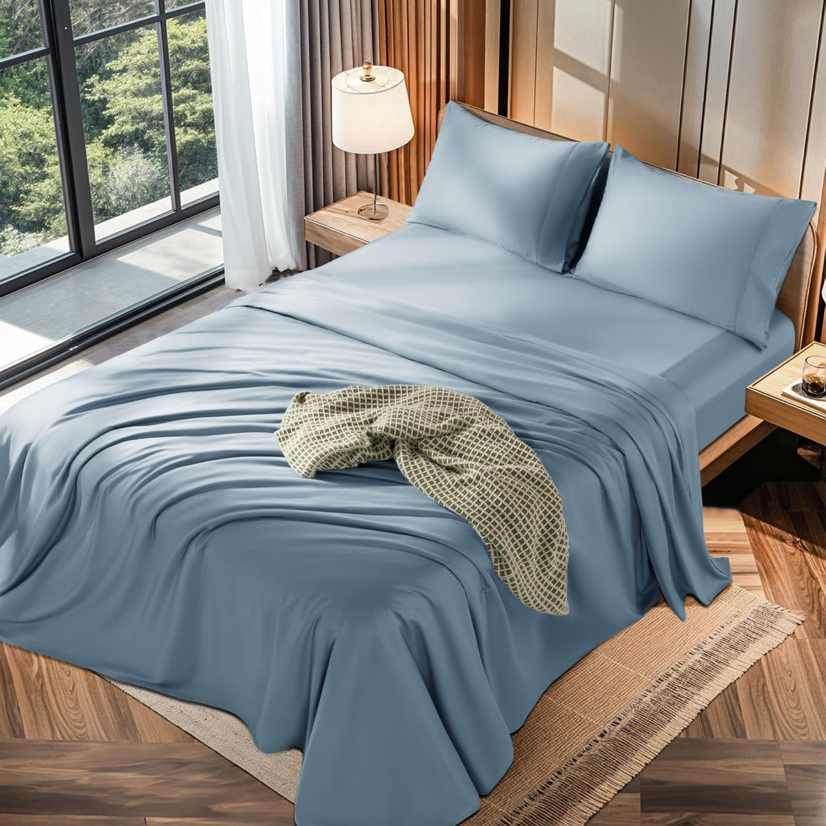 LBRO2M 100% Cotton 1200 Thread Count Queen Size Sheets Set,16 inches Deep Pocket,Bed Sheet 4 Piece Sets (Queen, Sage Green)