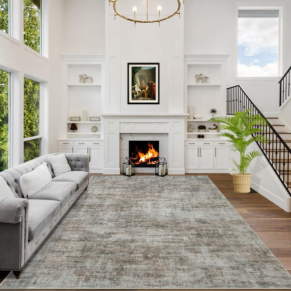 9x12 Area Rugs Washable Rug: Modern Abstract Living Room Rug Soft Anti-Skid Thin Carpet Indoor Floor Non-Shedding Carpets for Bedroom Dining Room Farmhouse Nursery Home Office Black Grey
