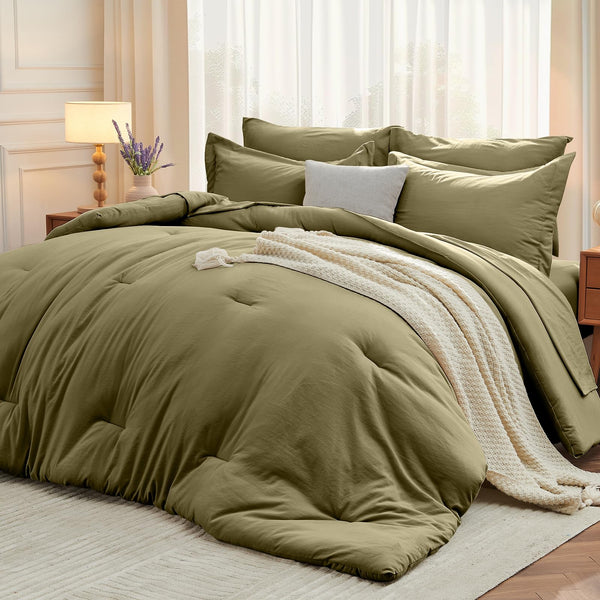 MUXHOMO 7 Pieces Queen Comforter Set, Soft Bed in a Bag Queen Size, All Season Bedding Set with Comforter, Flat Sheet, Fitted Sheet, Pillowcases & Shams, Burgundy Red