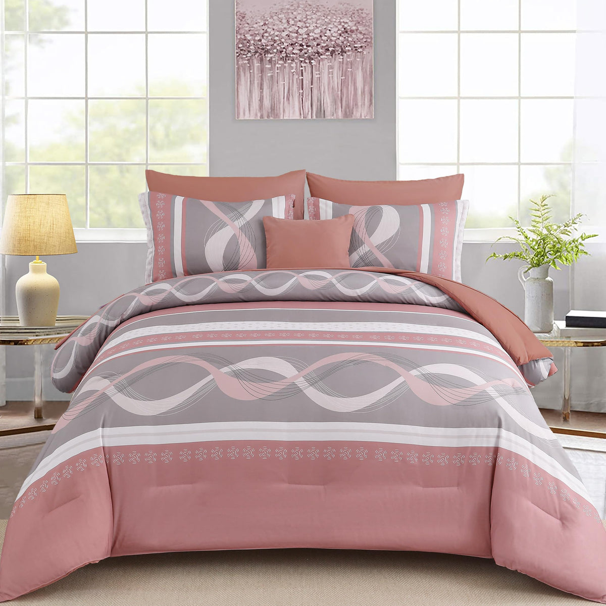 Anibedding Comforter Set California King Size,Blue Yellow Stripe Striped Bed in a Bag, Soft Microfiber Bedding Set for All Season(104"x96")