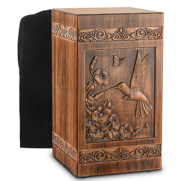 Wooden Urn for Ashes Adult Male Female, Cremation Urns for Human Ashes Adult Men Women, Decorative Burial Funeral Memorial Hummingbird Urns for Ashes, Urn Box Holds 250 Cubic Inch (Hummingbird)