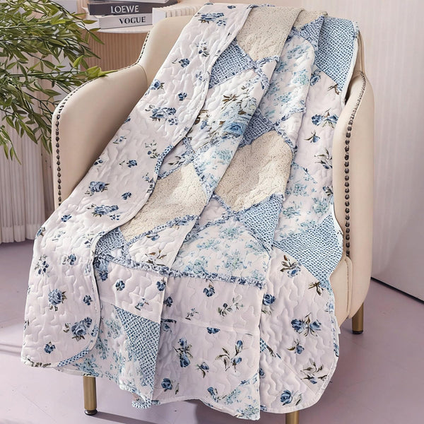Oversized King Size Grey Floral Plaid Patchwork Quilt Set 128x120 Extra Wide Super King Size Rversible Quilted Bedspread Coverlet Set 3-Piece Comforter Bedding Set Bed Cover with 2 Pillow Shams