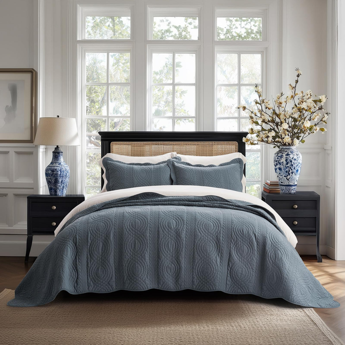 EVERGRACE 100% Cotton Paisley Quilt Set, King Size 3 Piece Set – Prewashed Lightweight Bedspread with 2 Shams, Soft & Breathable Matelasse Coverlet for All-Season Comfort, Pearl Blue